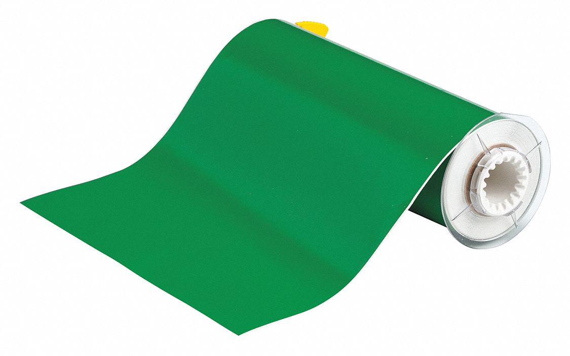 Continuous Label Stock: 10 in x 50 ft, Vinyl, Green (Gloss), Outdoor