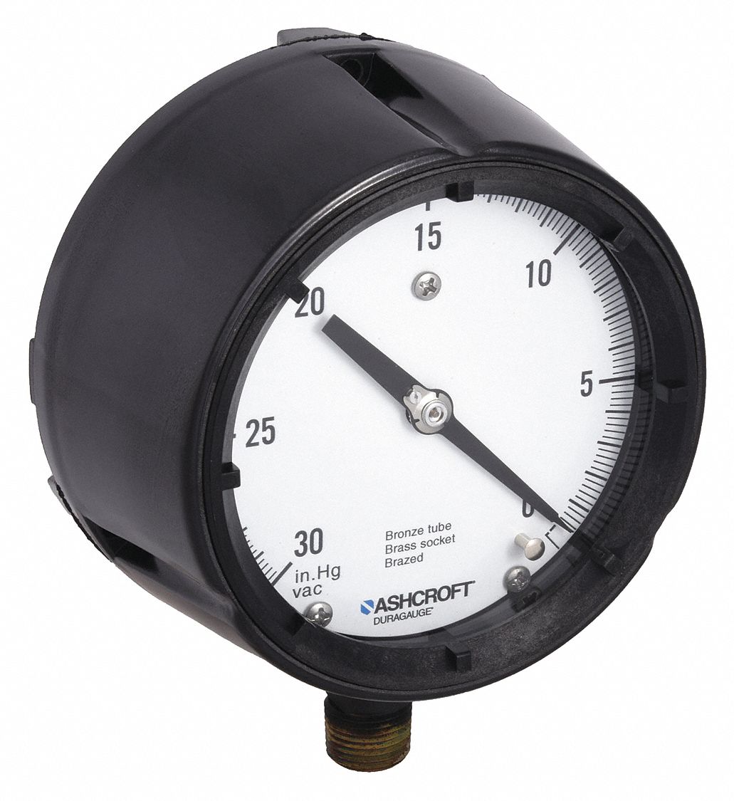 VACUUM GAUGE,PROCESS,4 1/2 IN,30 IN