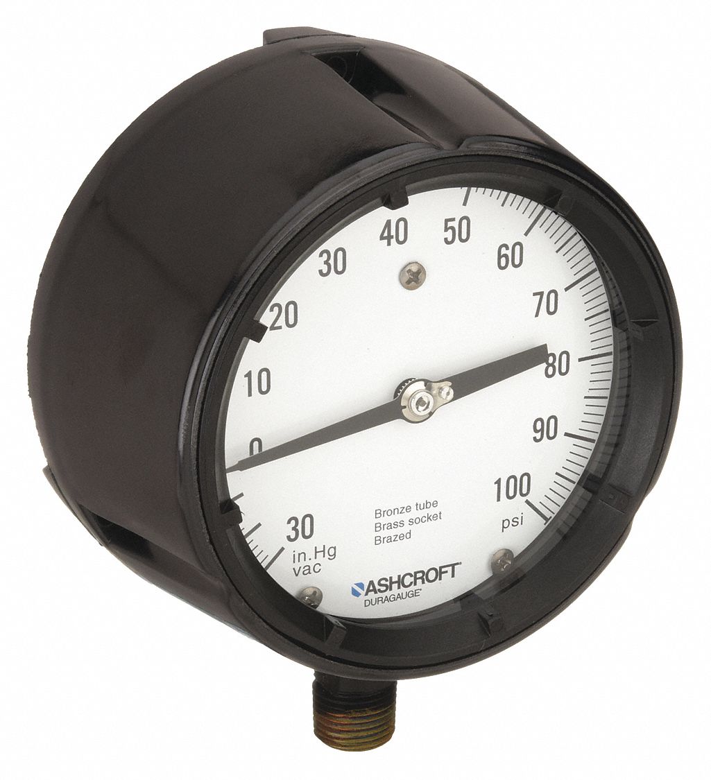 ASHCROFT COMPOUND GAUGE,30 HG TO 100 PSI,41/2IN Commercial