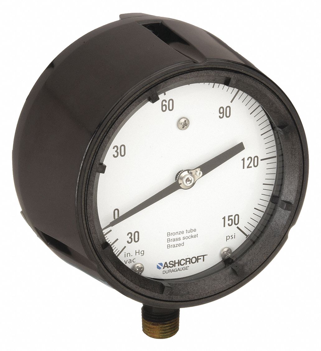 COMPOUND GAUGE,30 HG TO 150 PSI,4-1/2IN