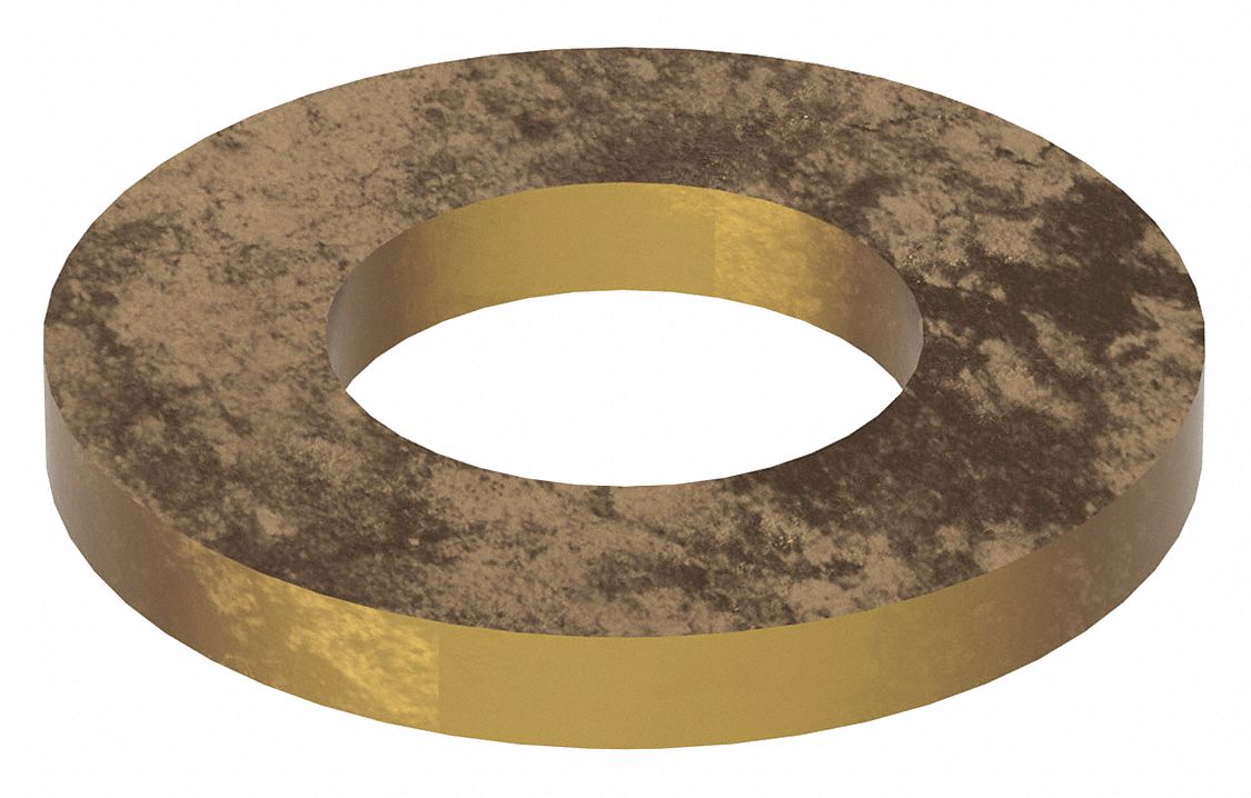 Flat Washer: Brass, 1 in Screw Sz, 1.031 in In Dia, 2 in Out Dia, 0.281 in Max Thick, Plain Brass