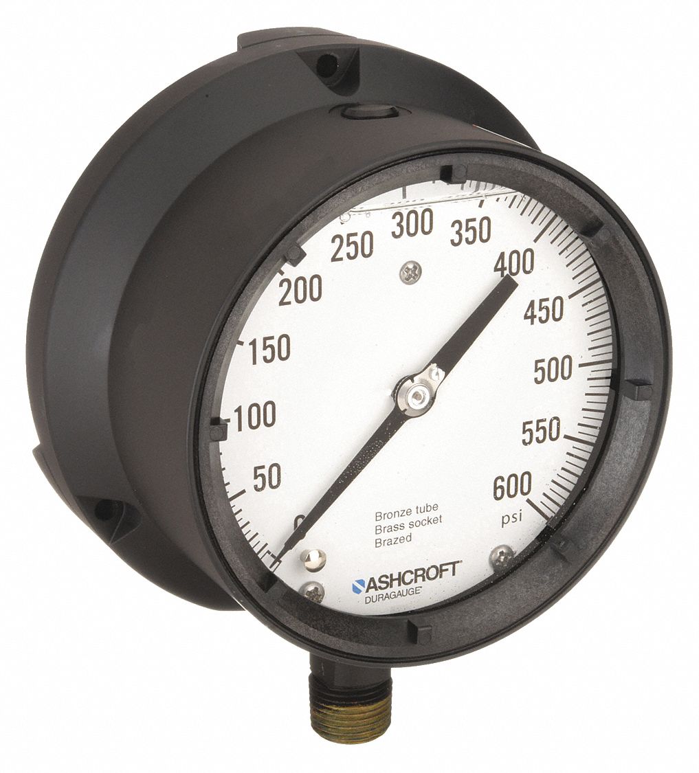 PRESSURE GAUGE,0 TO 600 PSI,4-1/2IN