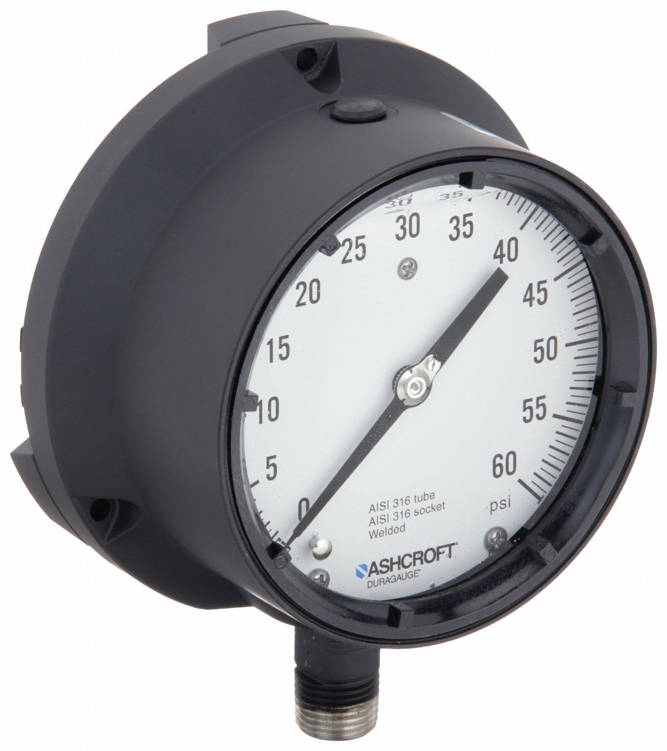 PRESSURE GAUGE,0 TO 60 PSI,4-1/2IN,1/2IN