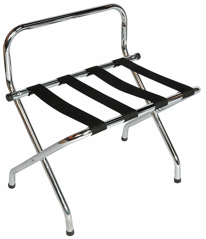 Folding Luggage Rack: 150 lb Load Capacity, Silver Chrome, Steel, 26 1/2 in Overall Ht