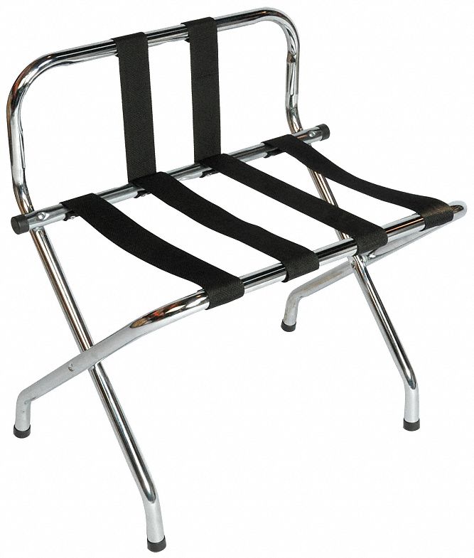 Folding Luggage Rack: 150 lb Load Capacity, Silver Chrome, Steel, 26 1/2 in Overall Ht