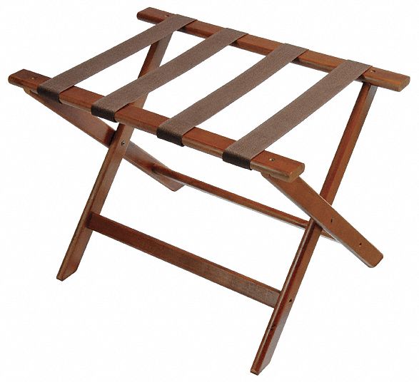 Folding Luggage Rack: 150 lb Load Capacity, Dark Oak, Wood, 18 1/2 in Overall Ht, No Rail/Handle