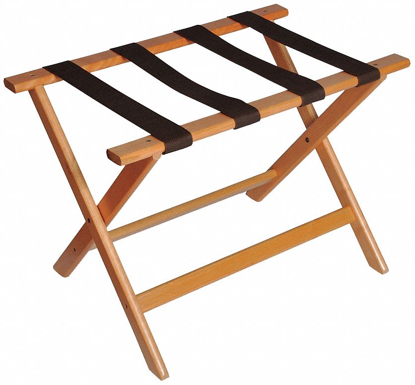 Folding Luggage Rack: 150 lb Load Capacity, Light Oak, Wood, 18 1/2 in Overall Ht