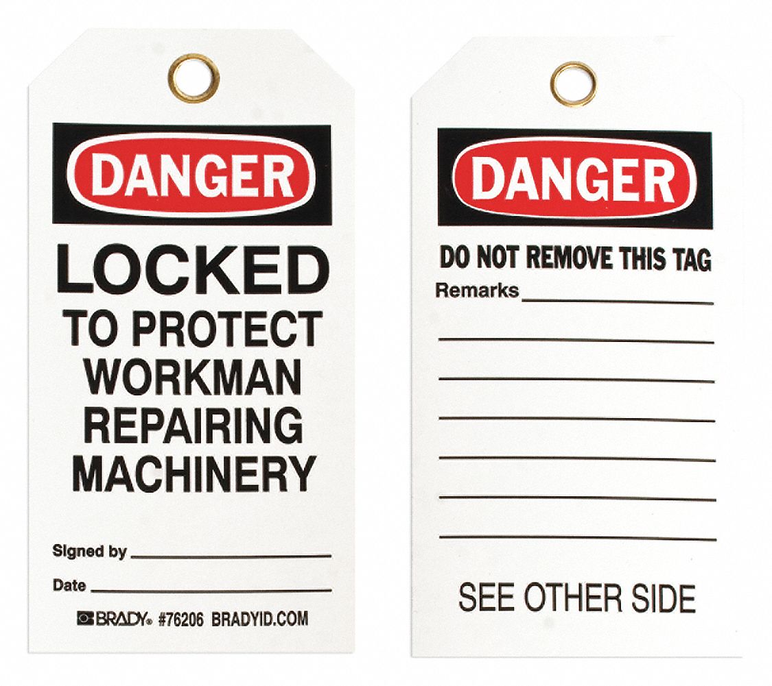 DANGER TAG, LOCKED OUT DEVICE, POLYESTER, REMARKS, WRITE-ON SURFACE, ENGLISH, 25 PK