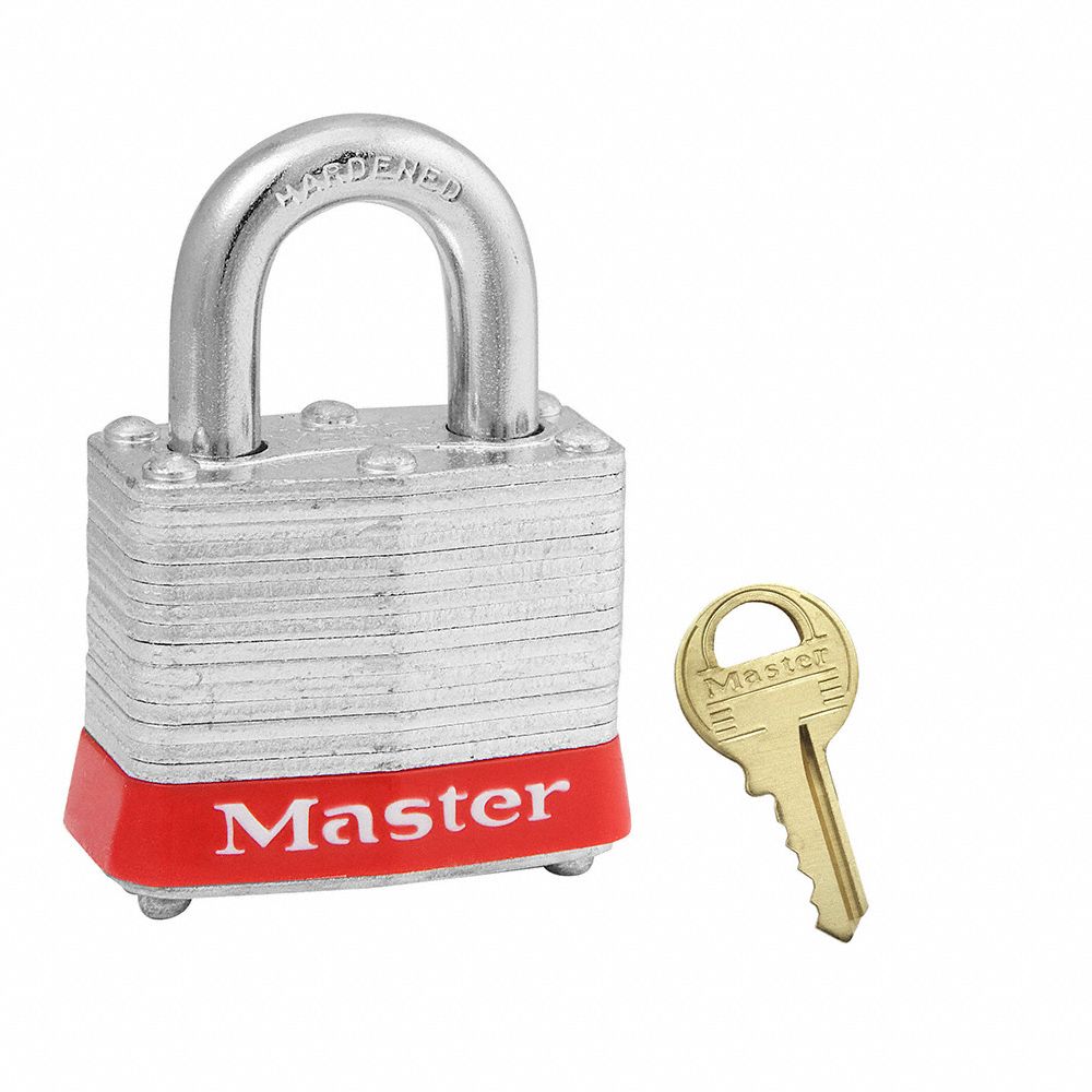 LOCKOUT PADLOCK, KEYED DIFFERENT, STEEL, STANDARD BODY, RED BUMPER