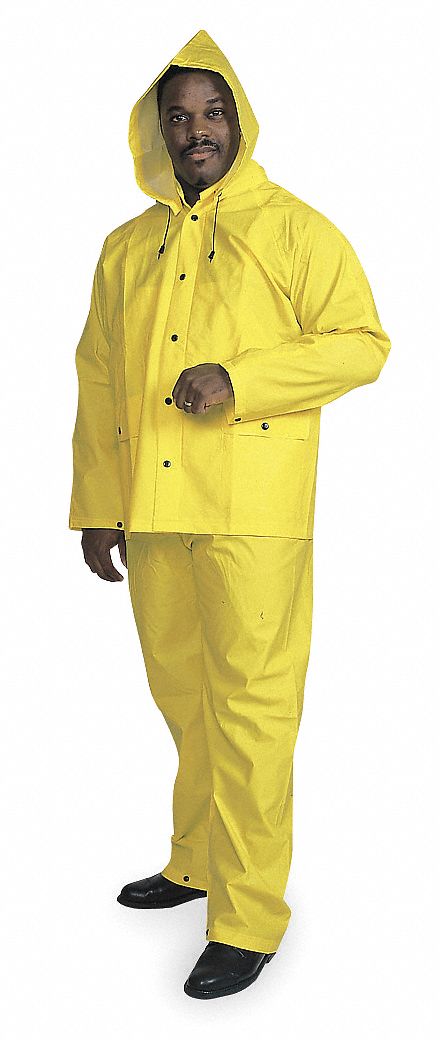 3-PIECE RAINSUIT WITH DETACHABLE HOOD, YELLOW, S, PVC, 13.8 MIL