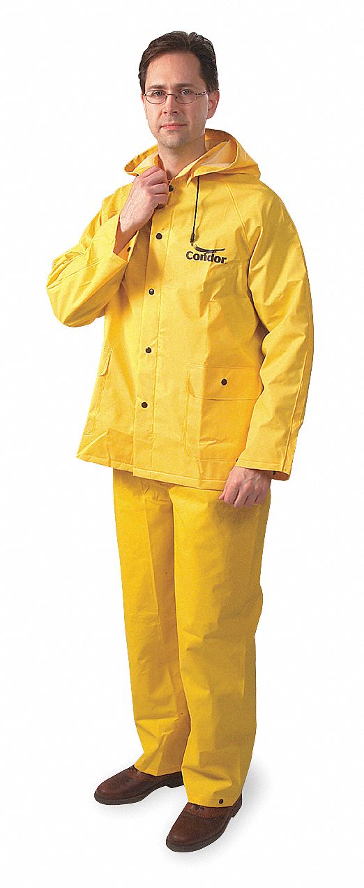 3-PIECE RAINSUIT WITH DETACHABLE HOOD, YELLOW, XL, PVC, 13.8 MIL