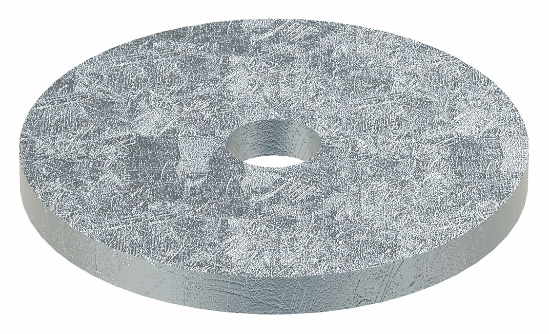 Large O.D. & Thick Oversized Washer: Case Hardened, Zinc Plated, Steel, 1/2 in Screw Sz, 5 PK