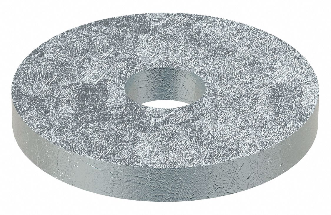Large O.D. & Thick Oversized Washer: Case Hardened, Zinc Plated, Steel, 1/2 in Screw Sz, 5 PK