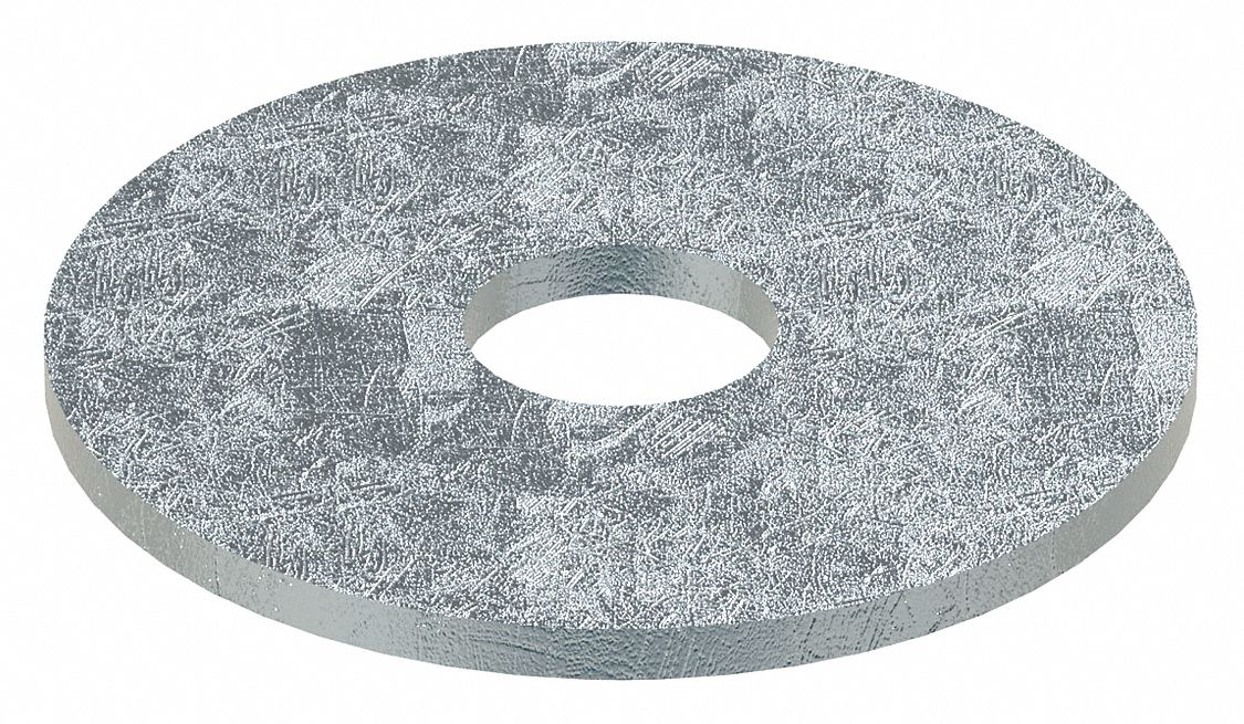 Large O.D. & Thick Oversized Washer: Case Hardened, Zinc Plated, Steel, 5/8 in Screw Sz, 5 PK