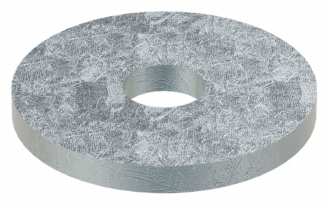 Large O.D. & Thick Oversized Washer: Case Hardened, Zinc Plated, Steel, 5/8 in Screw Sz, 5 PK