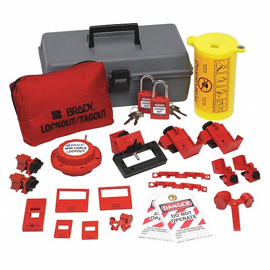 Portable Lockout Kit, Filled, Electrical Lockout, Tool Box, Gray