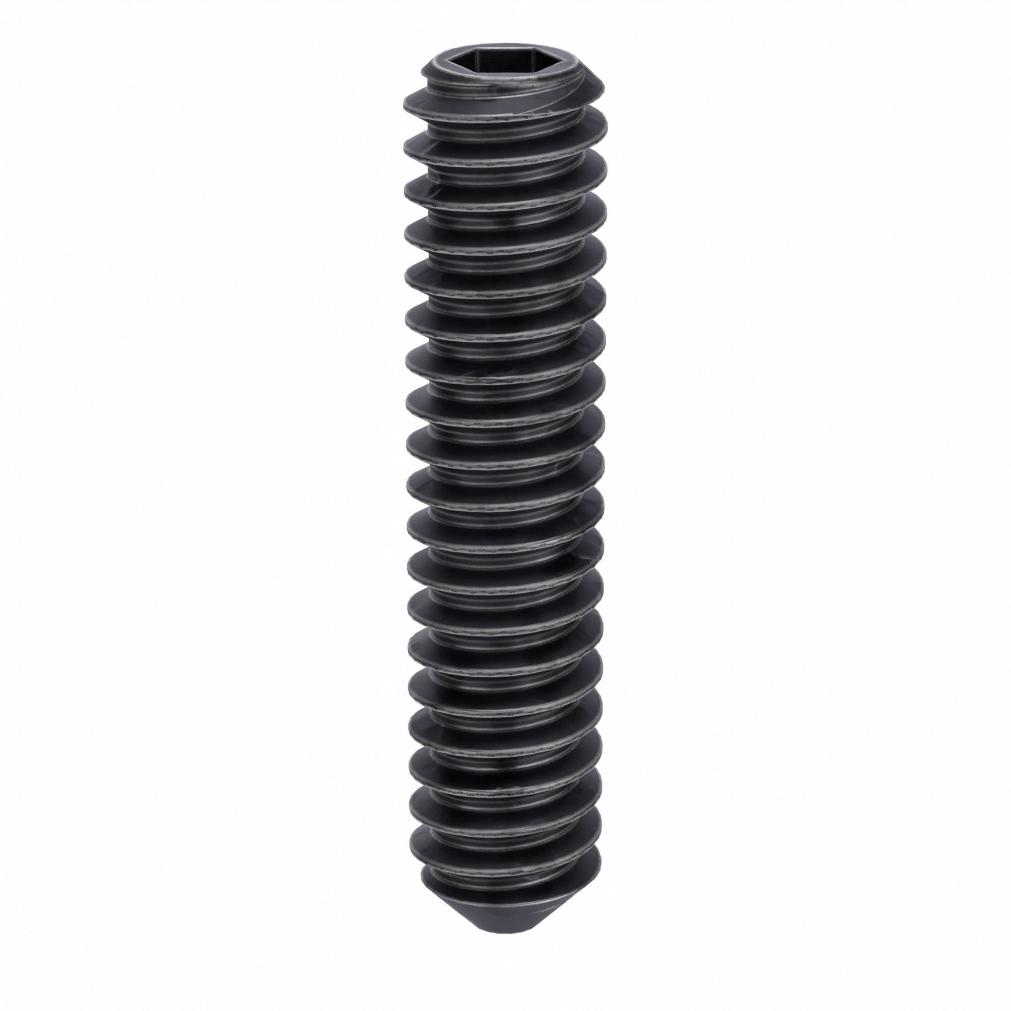 Socket Set Screw: #10-24 Thread Size, 7/8 in Overall Lg, Cup pt, Alloy Steel, Black Oxide, 100 PK