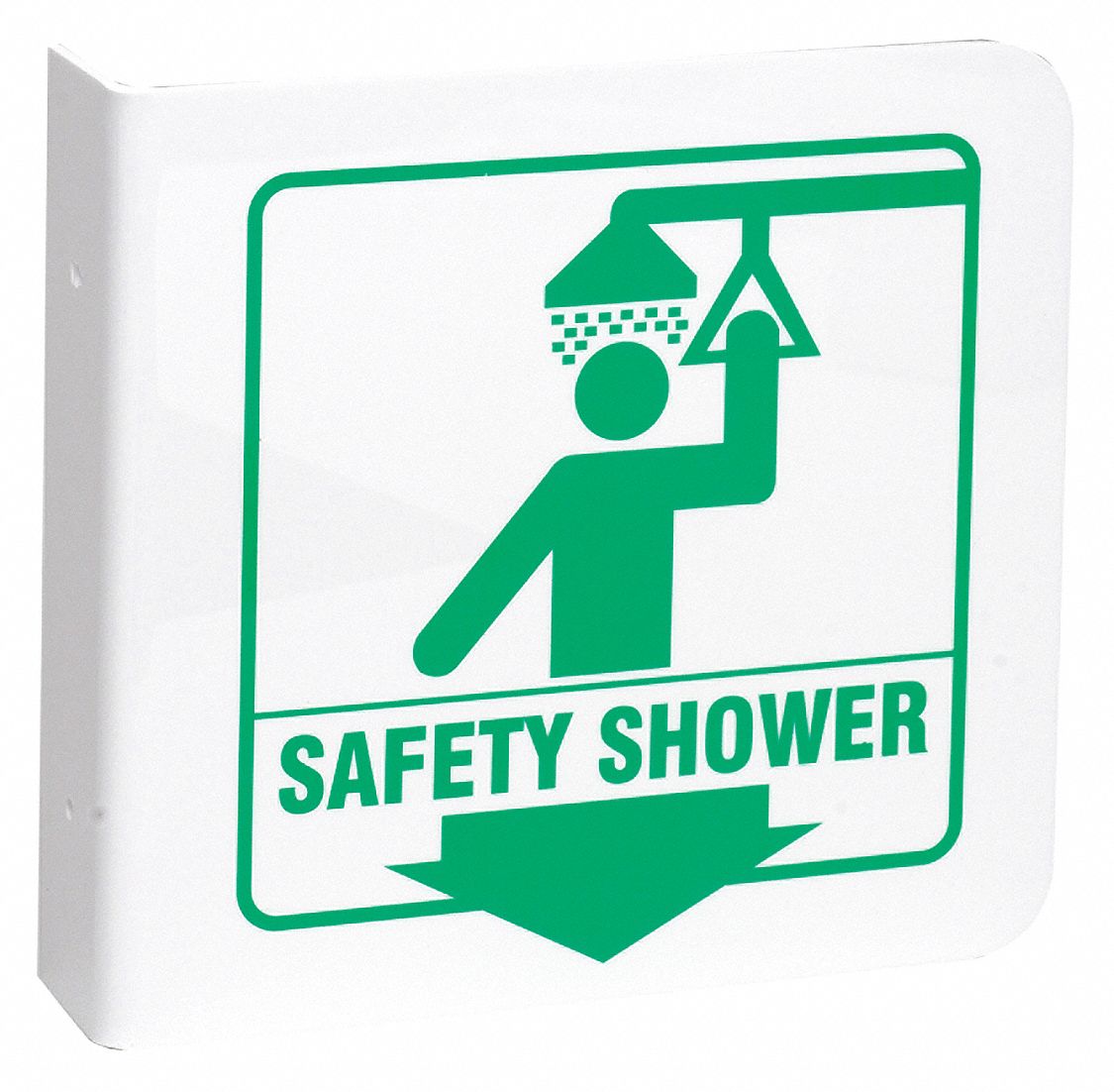 SAFETY SHOWER SIGN, ACRYLIC, 8 IN WIDTH, 8 IN HEIGHT, WHITE, WITH MOUNTING HOLES