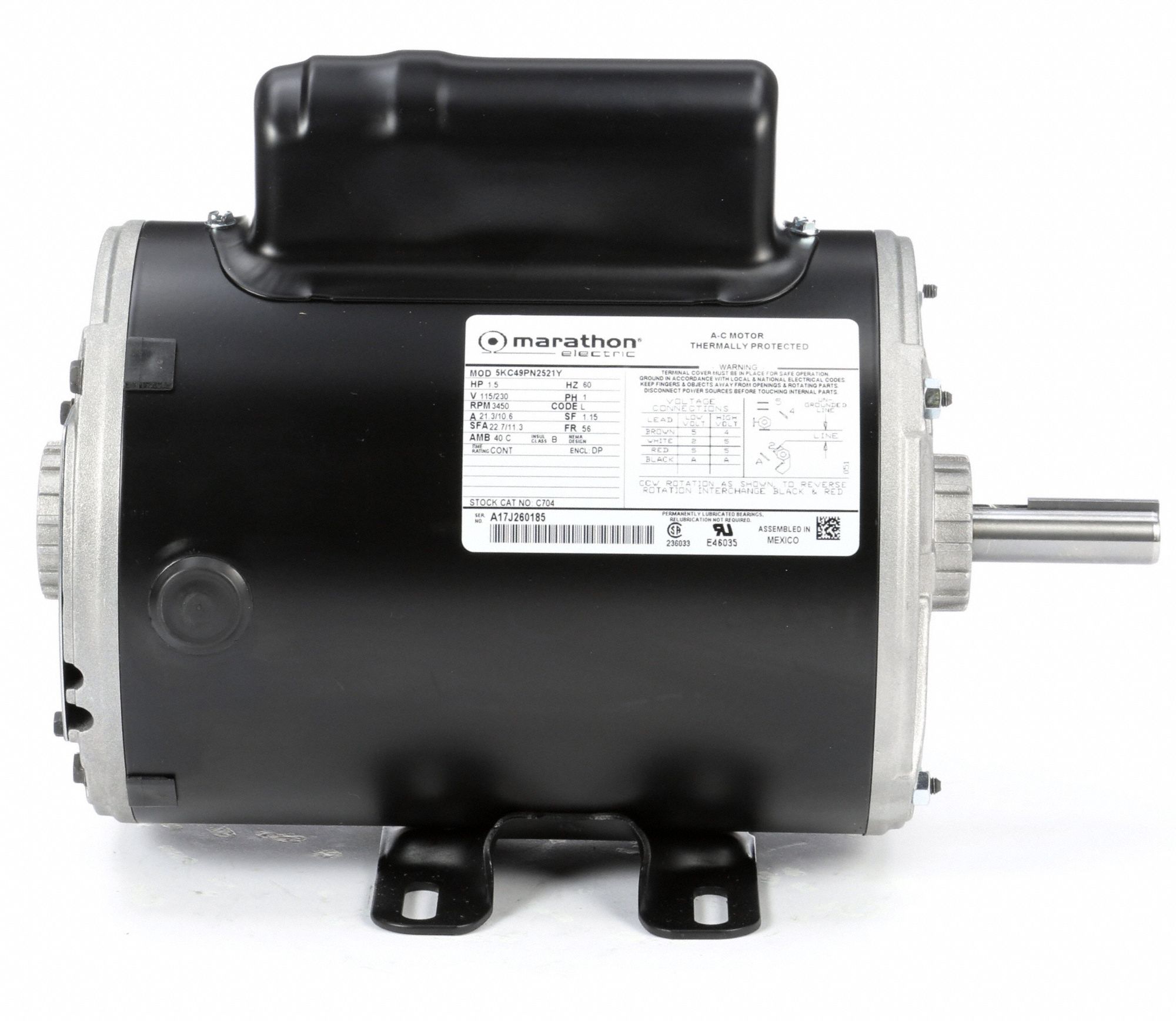 MARATHON MOTORS Air Compressor Motor, 1 1/2 HP, Capacitor-Start
