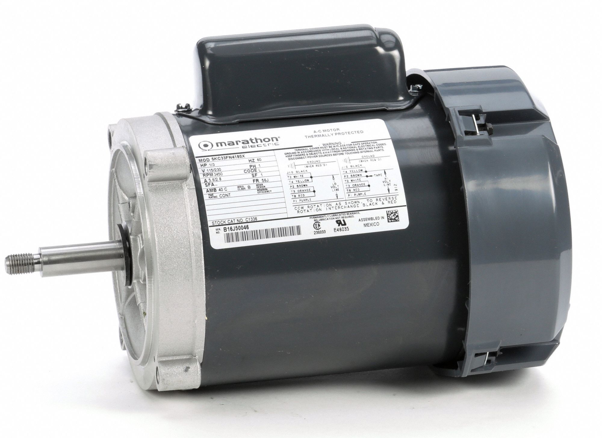 MARATHON MOTORS General Purpose Pump Motor, 1/3 HP, CapacitorStart