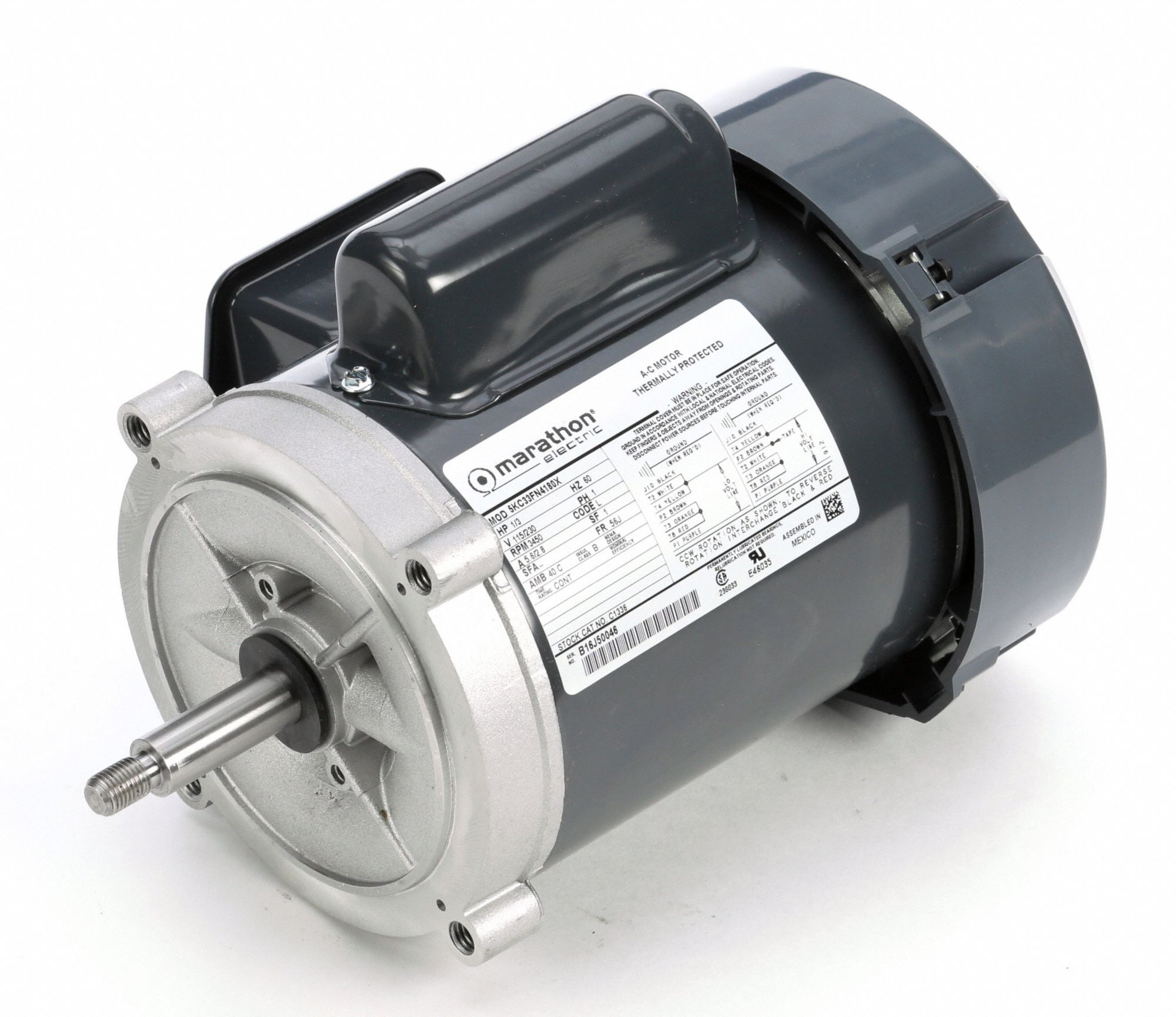 MARATHON MOTORS Jet Pump Motor Totally Enclosed FanCooled, Face Mounting, 1/3 HP, 115/230V AC