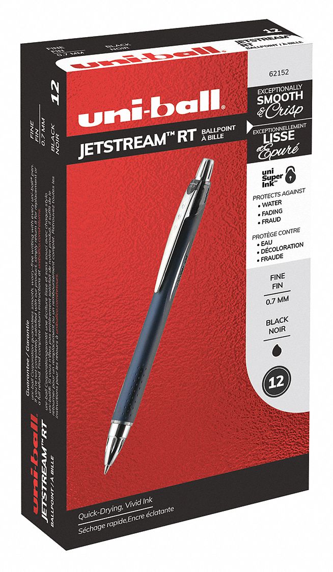 Rollerball Pens: Black, 0.7 mm Pen Tip, Retractable, Includes Pen Cushion, Plastic, Gray, 12 PK