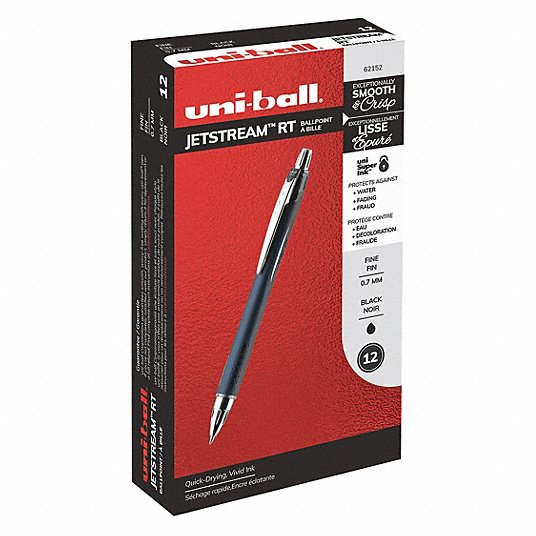 Rollerball Pen: Black, 0.7 mm Pen Tip, Retractable, Includes Pen Cushion, Plastic, Gray, 12 PK