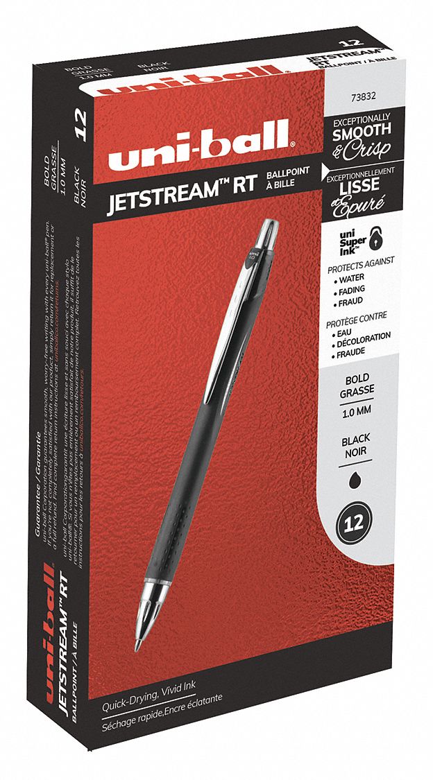 Pen: uniball™ JETSTREAM RT, Black, 1 mm, Retractable, Black, Textured Grip, Plastic, 12 PK