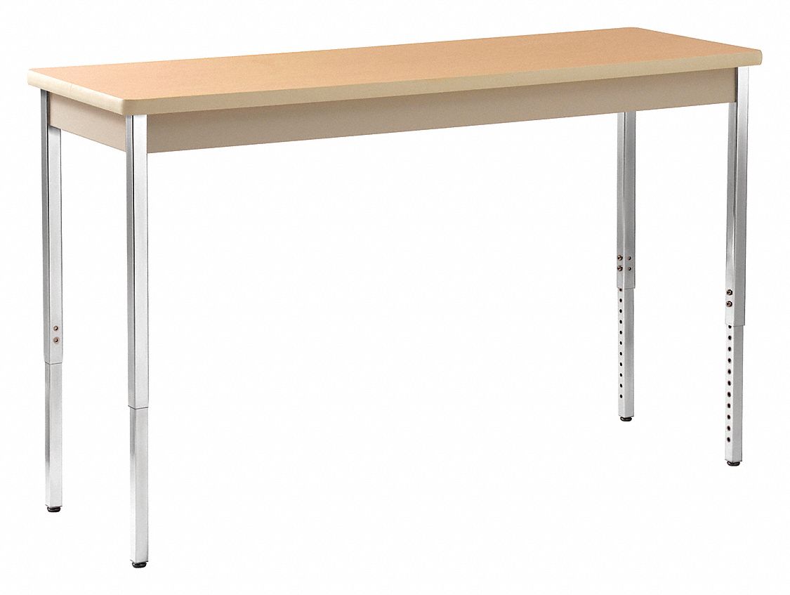 Sandusky Adjustable Utility Table With Oak Tabletop And Putty