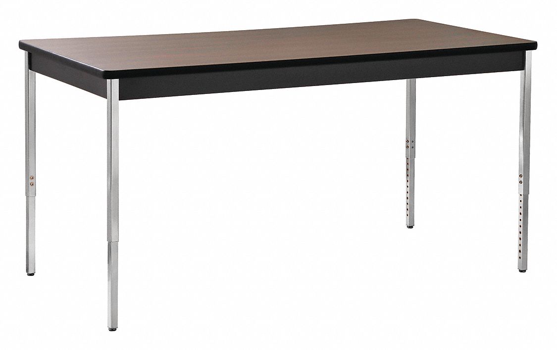 Adjustable Utility Table with Walnut Tabletop and Black Frame 72 in x ...