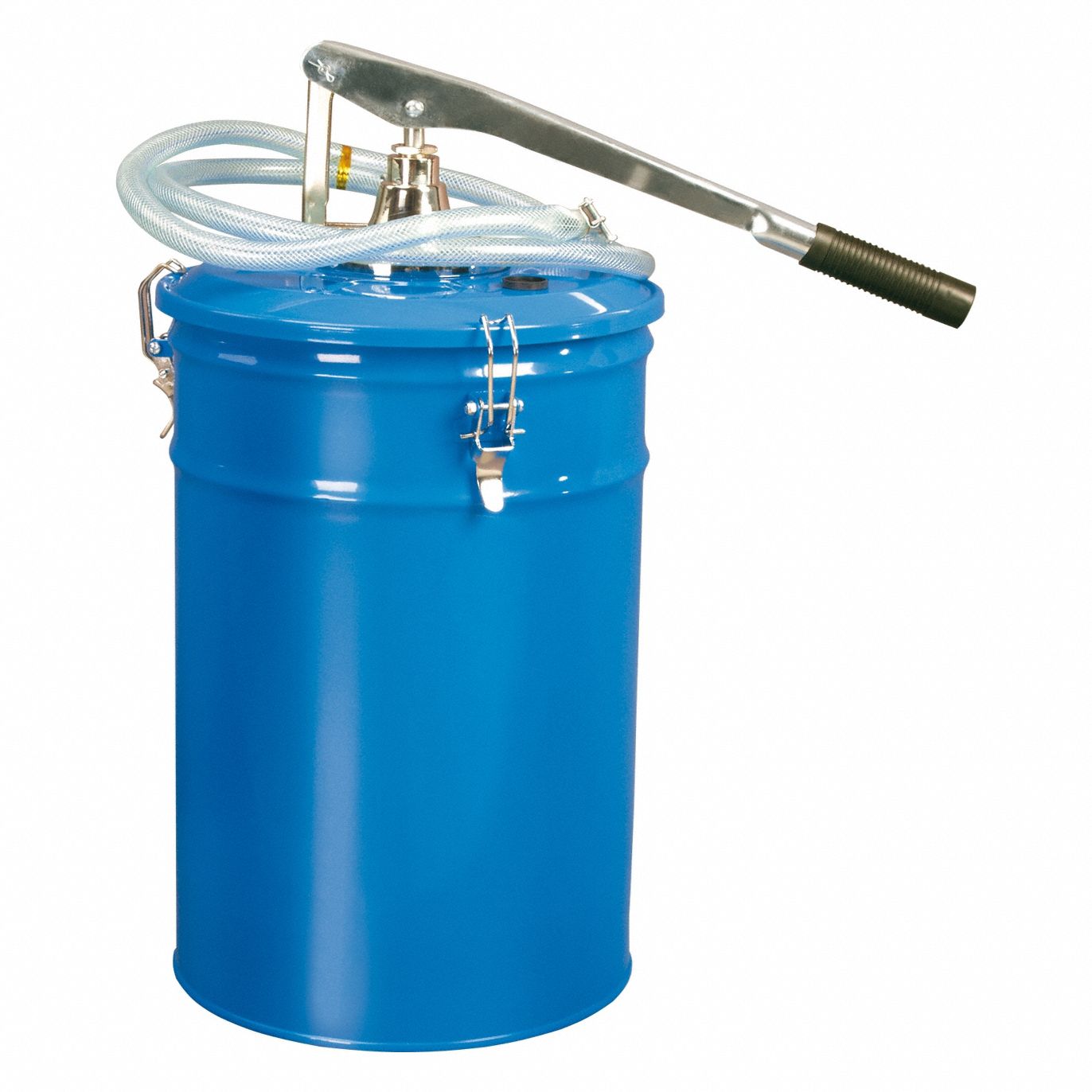 Hand Pump: Lever Action, Pump with Hose, Aluminum/Steel Housing, 1/2 in x 4 7/8 ft, Buna-N