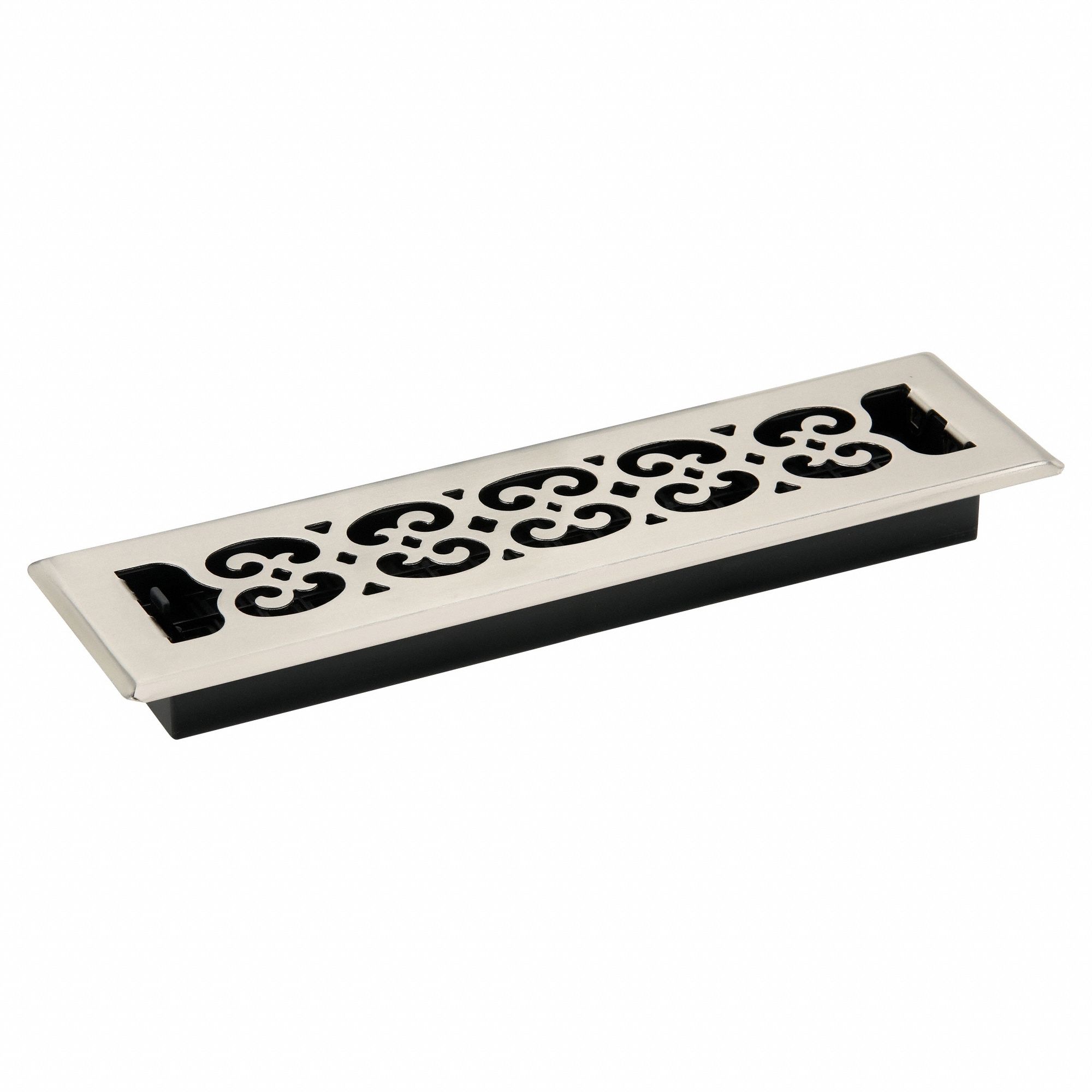 Floor Register: Floor, 13 1/2 in H, 3 3/4 in W, Decorative, Brushed, Nickel, Steel Grille, One-Way