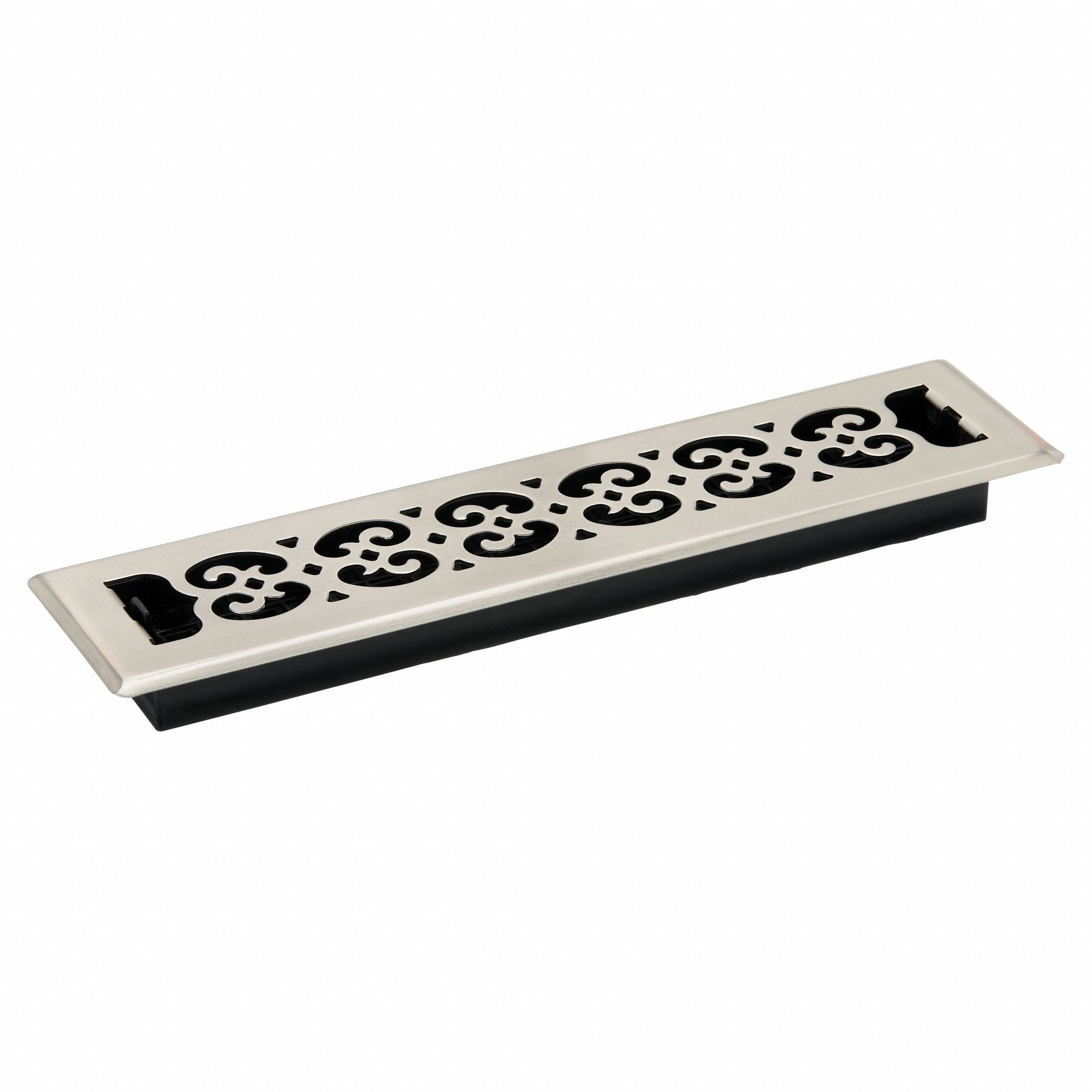 Floor Register: Floor, 15 1/2 in H, 3 3/4 in W, Decorative, Brushed, Nickel, Steel Grille, One-Way
