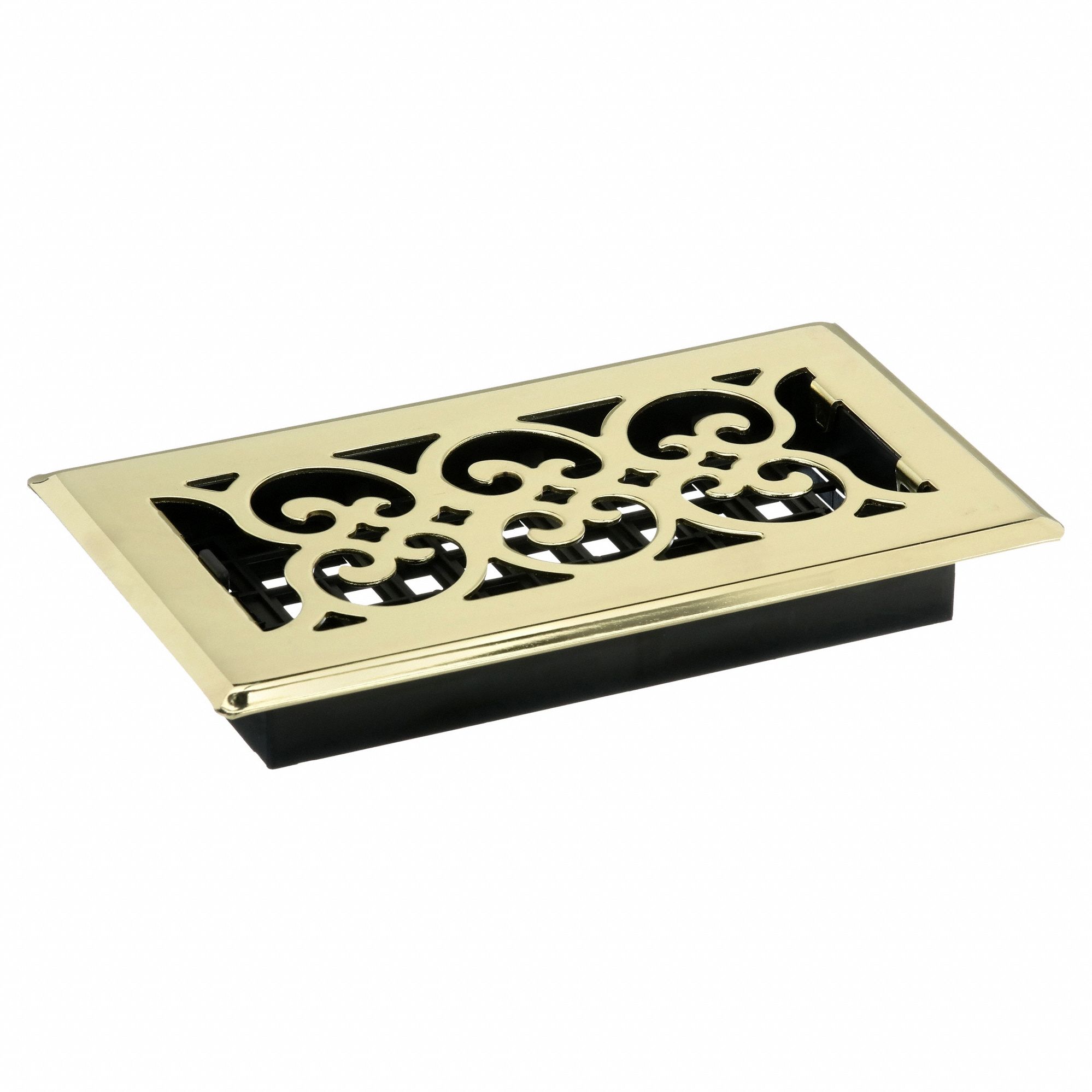 Floor Register: Floor, 9 1/2 in H, 5 1/2 in W, Decorative, Bright, Brass, Steel Grille, One-Way