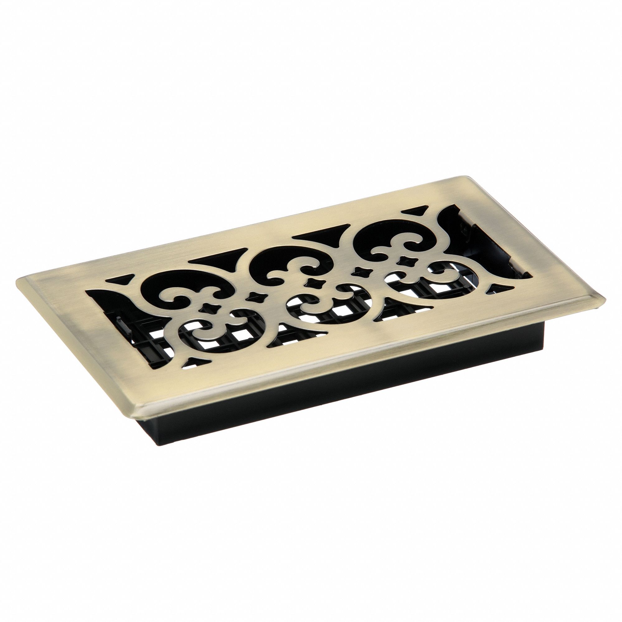 Floor Register: Floor, 9 1/2 in H, 5 1/2 in W, Decorative, Antiqued, Brass, Steel Grille, One-Way
