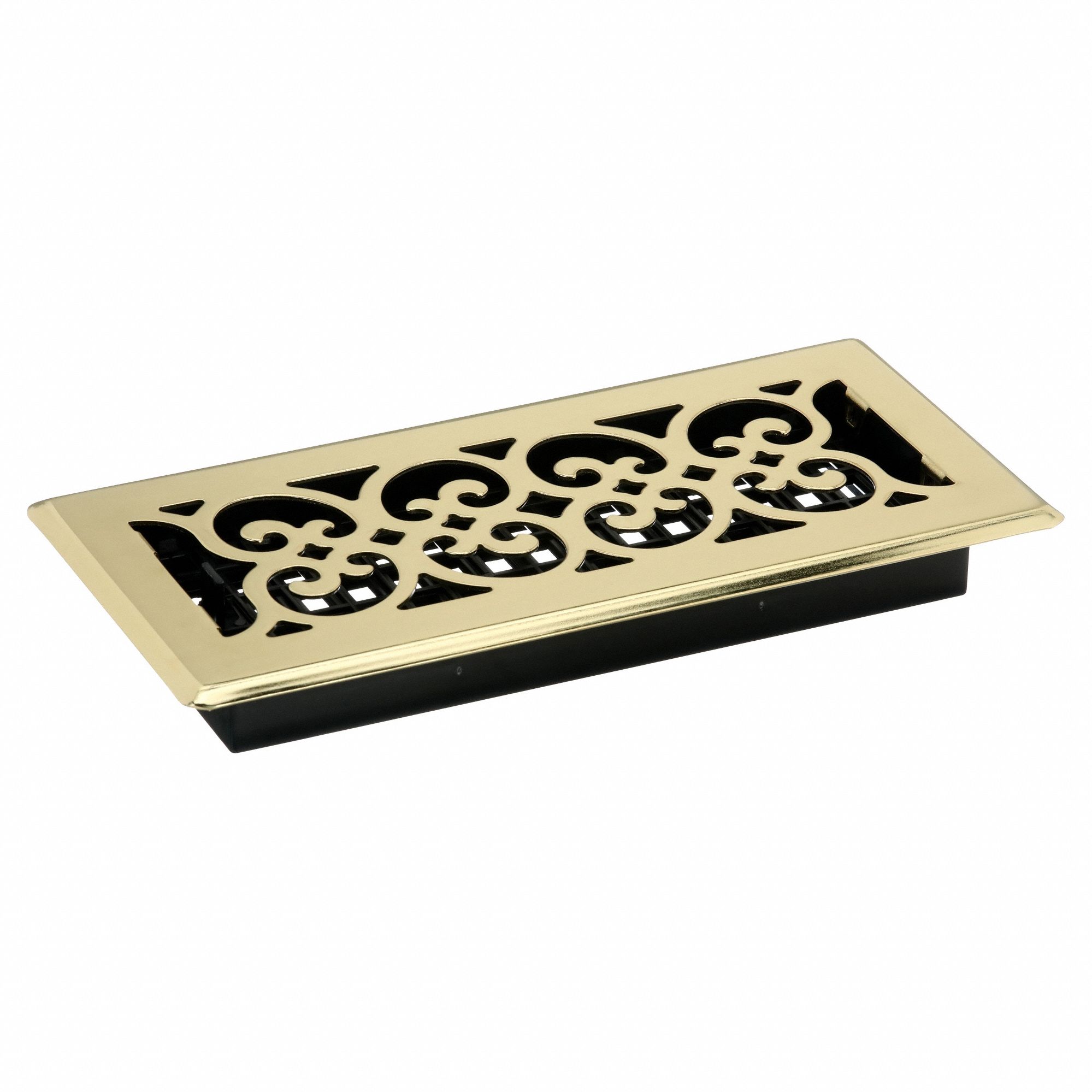 Floor Register: Floor, 11 1/2 in H, 5 1/2 in W, Decorative, Bright, Brass, Steel Grille, One-Way