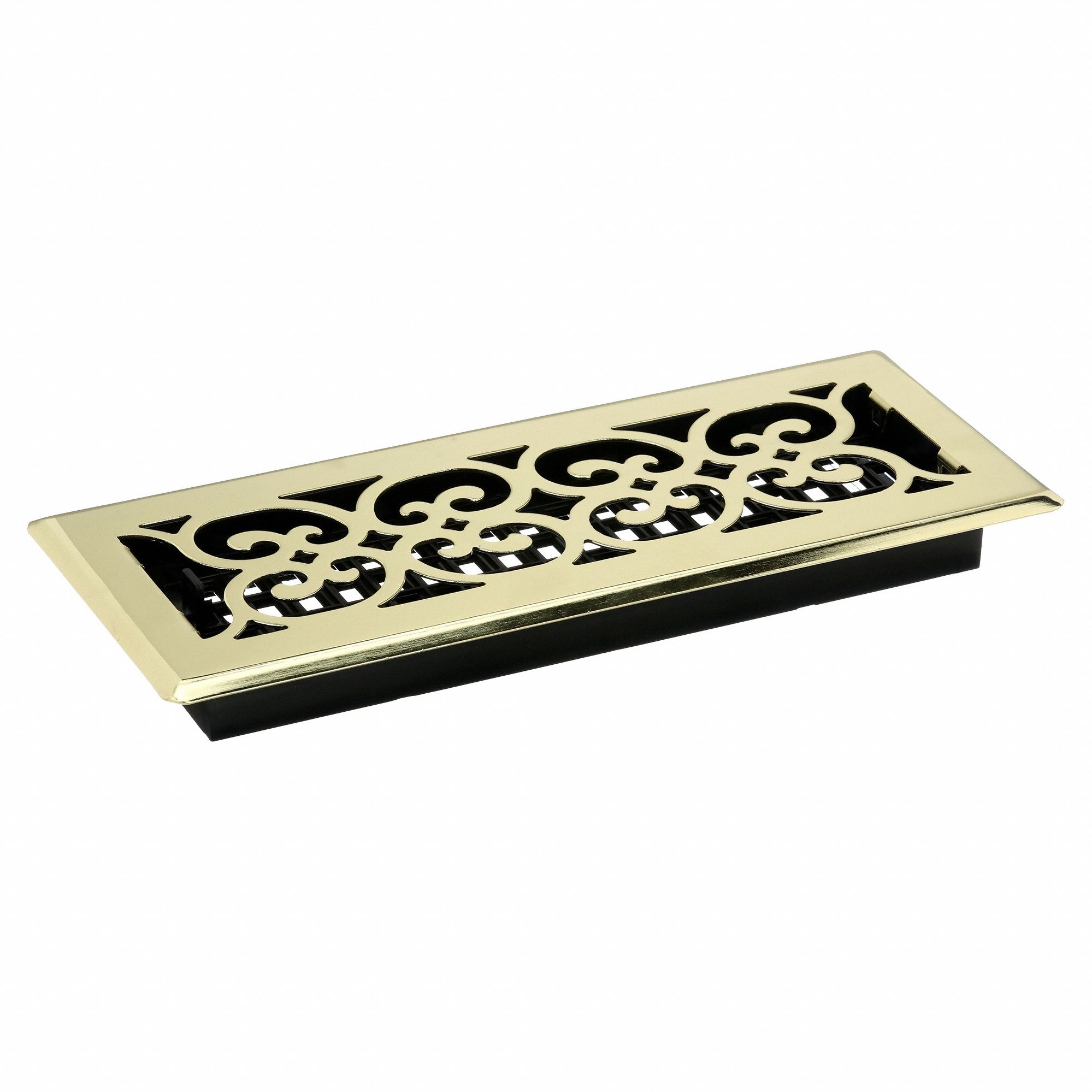 Floor Register: Floor, 13 1/2 in H, 5 1/2 in W, Decorative, Bright, Brass, Steel Grille, One-Way