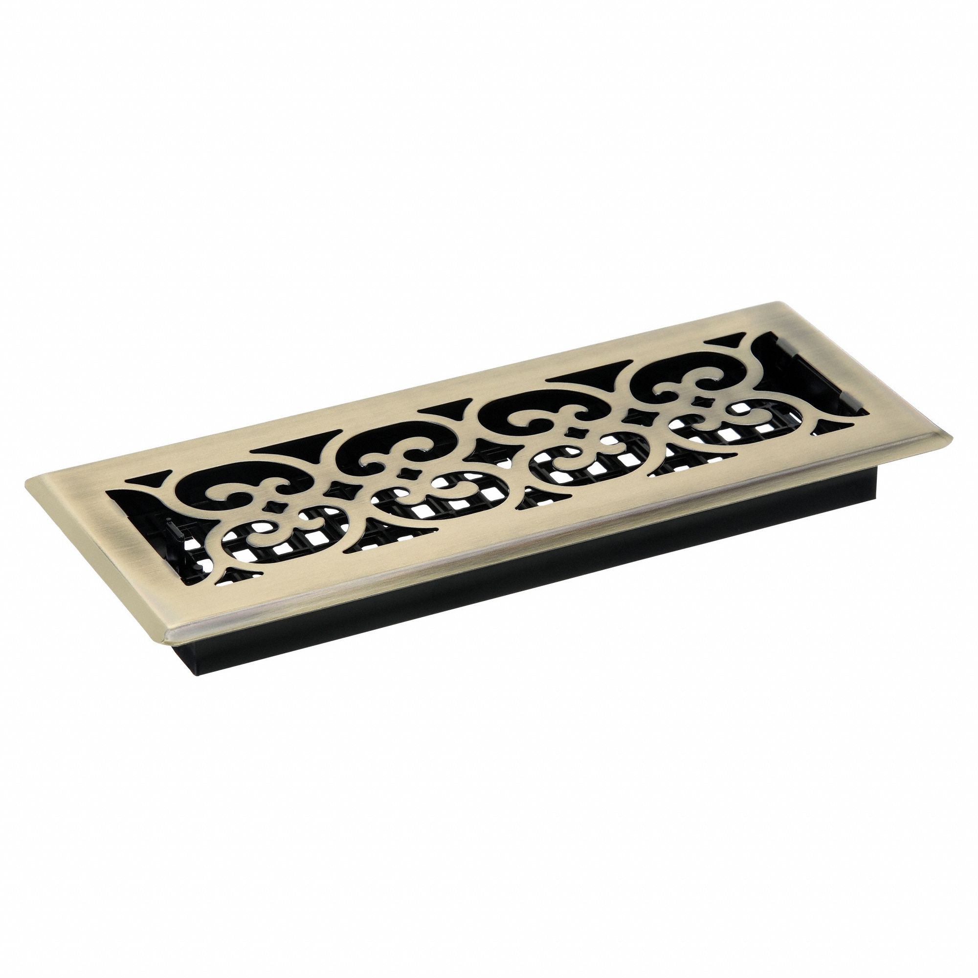 Floor Register: Floor, 13 1/2 in H, 5 1/2 in W, Decorative, Antiqued, Brass, Steel Grille, One-Way