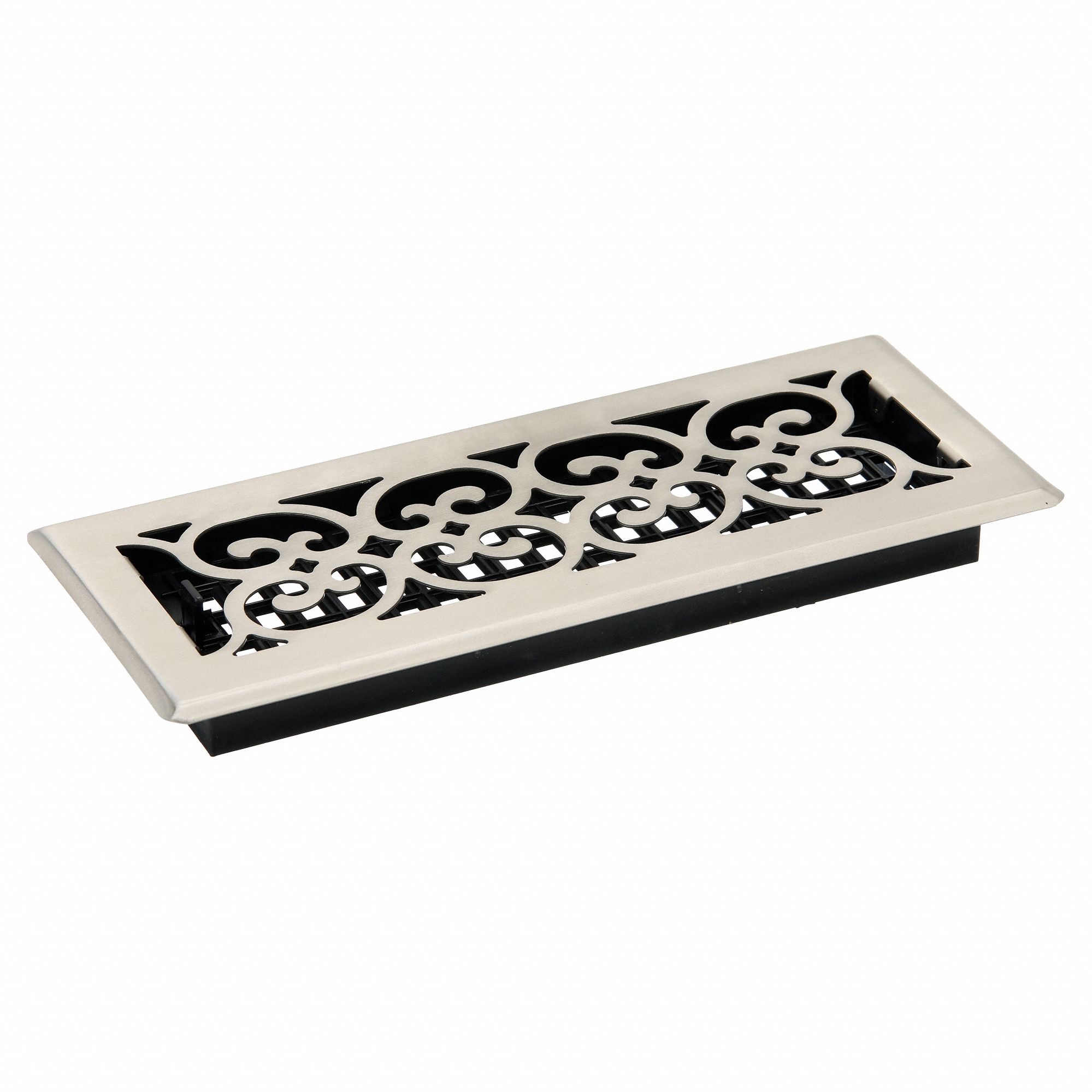Floor Register: Floor, 13 1/2 in H, 5 1/2 in W, Decorative, Brushed, Nickel, Steel Grille, One-Way