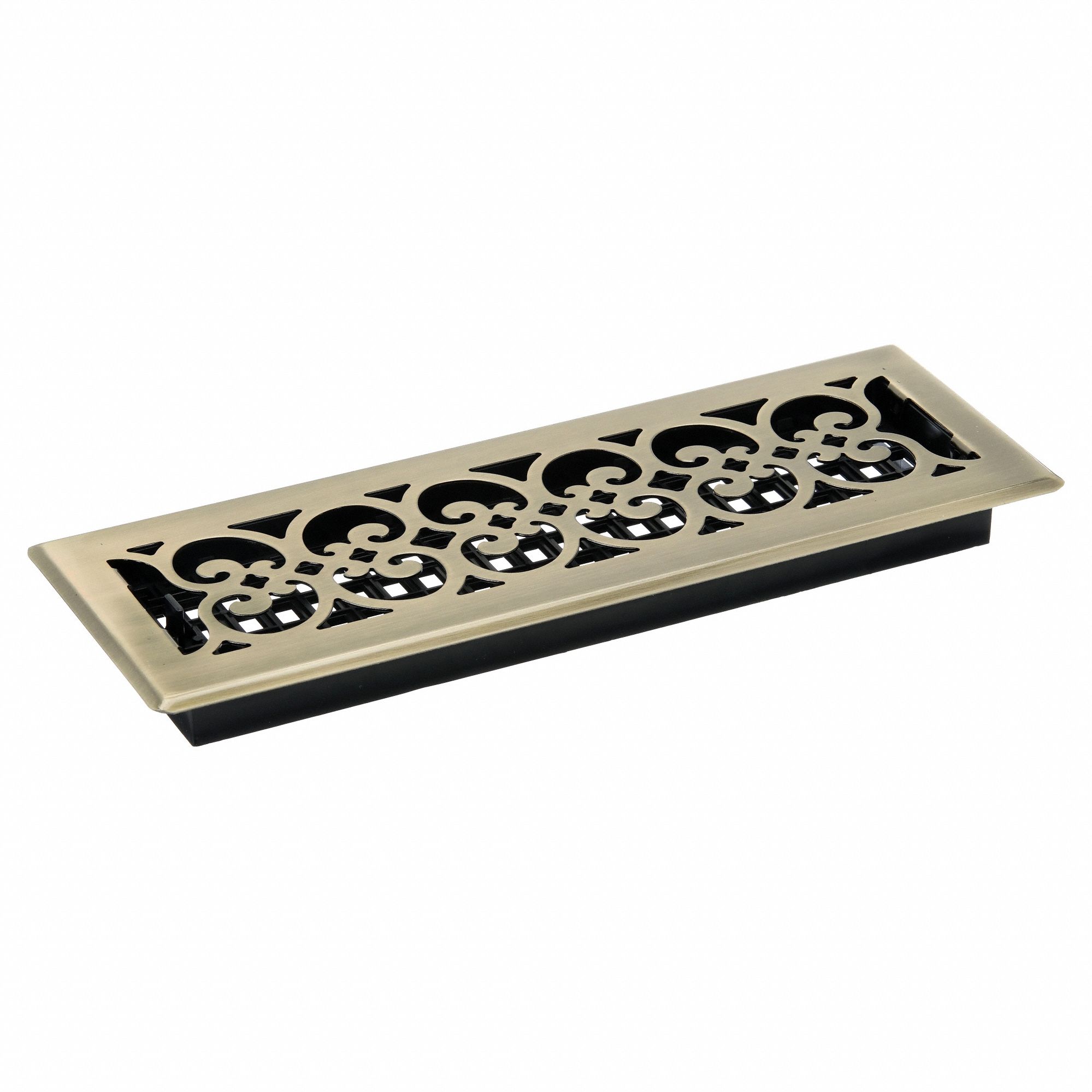 Floor Register: Floor, 15 1/2 in H, 5 1/2 in W, Decorative, Antiqued, Brass, Steel Grille, One-Way