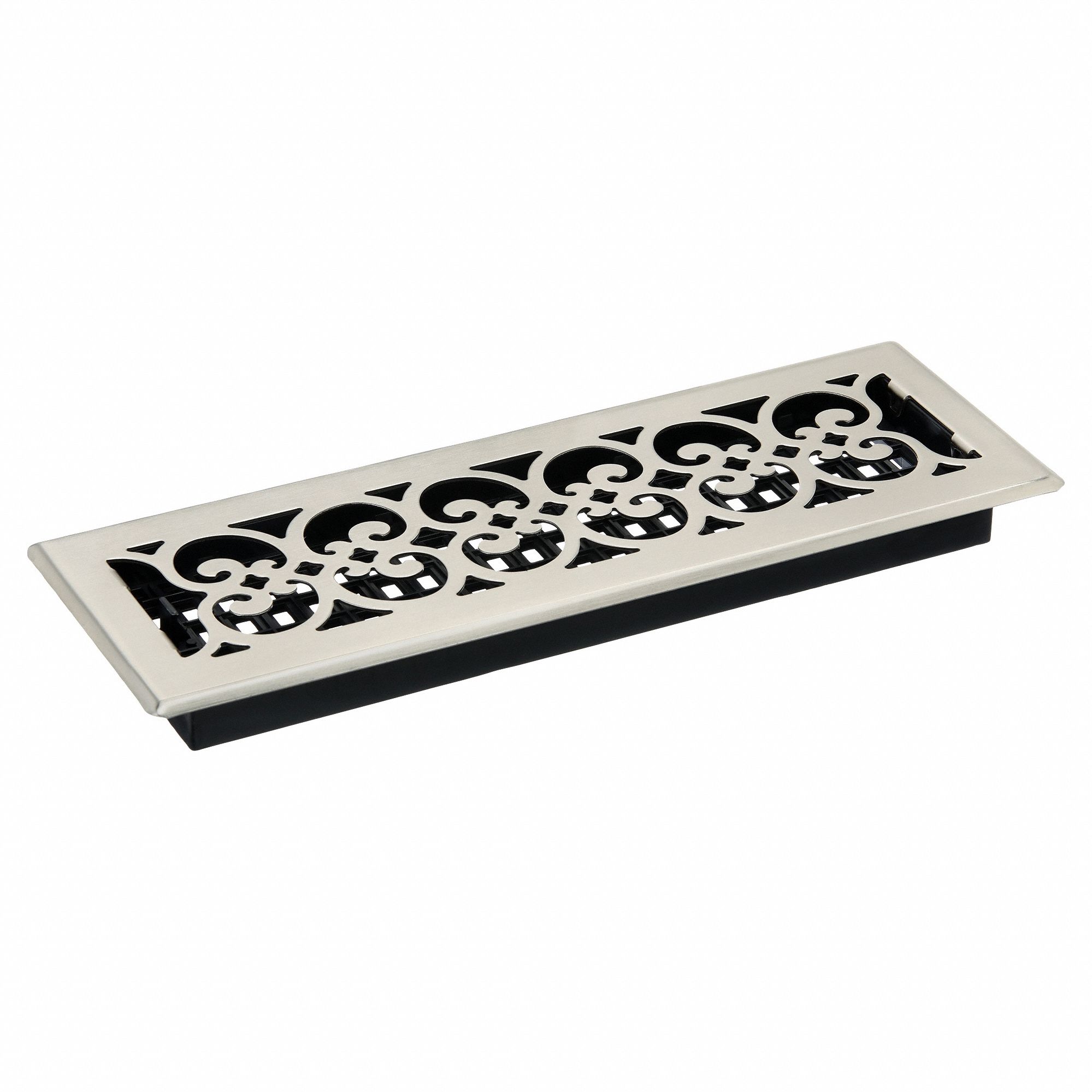 Floor Register: Floor, 15 1/2 in H, 5 1/2 in W, Decorative, Brushed, Nickel, Steel Grille, One-Way