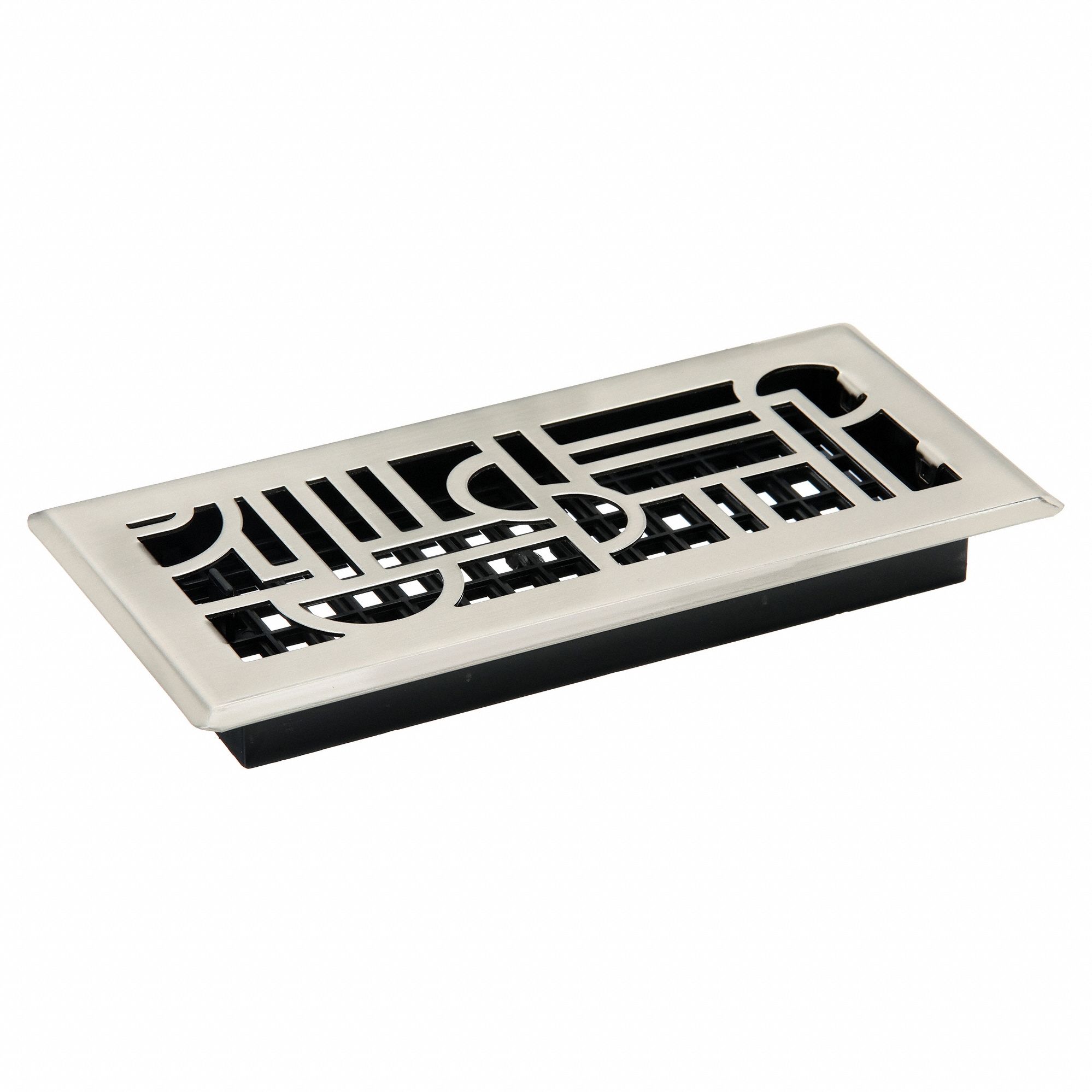 Floor Register: Floor, 11 1/2 in H, 5 1/2 in W, Decorative, Brushed, Nickel, Steel Grille, One-Way