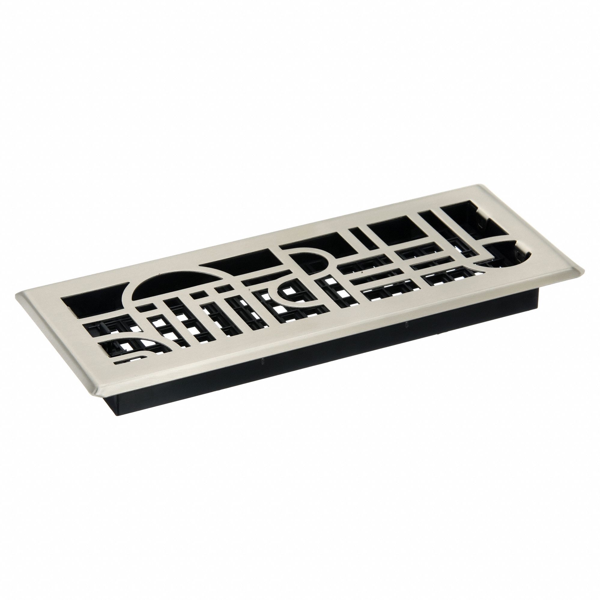 Floor Register: Floor, 13 1/2 in H, 5 1/2 in W, Decorative, Brushed, Nickel, Steel Grille, One-Way