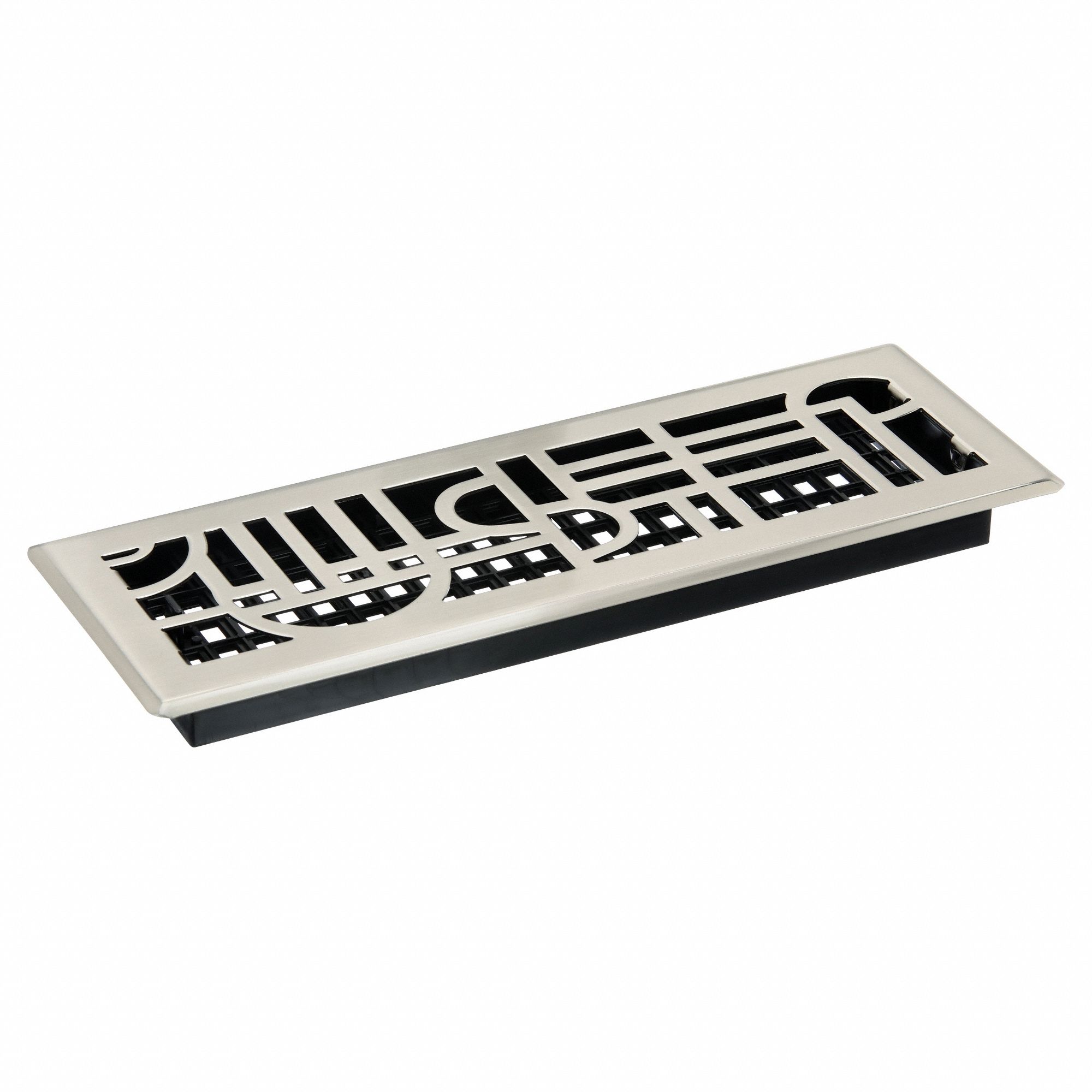 Floor Register: Floor, 15 1/2 in H, 5 1/2 in W, Decorative, Brushed, Nickel, Steel Grille, One-Way