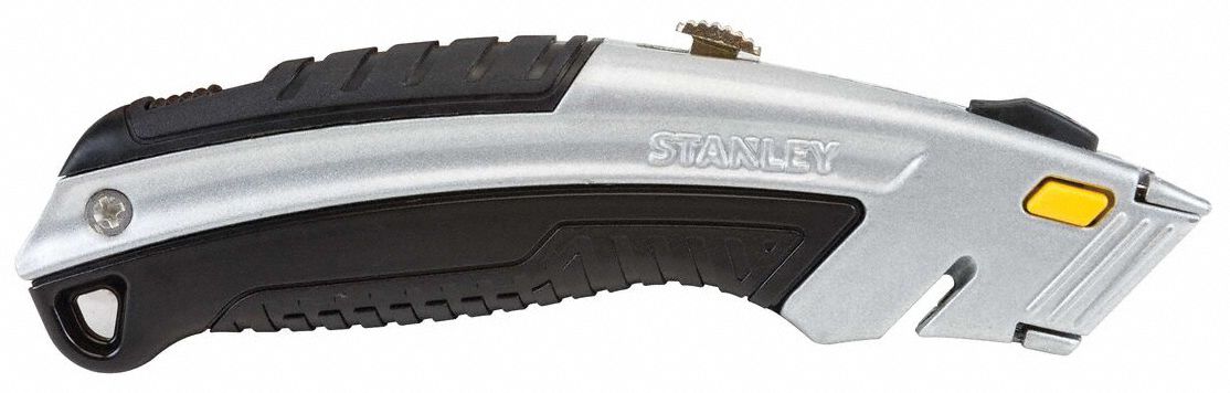 Utility Knife: 6 1/2 in Overall Lg, Steel Std Tip, Rubberized, Metal, Black/Gray