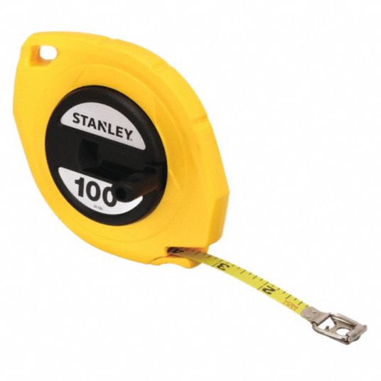 Long Tape Measure, 1/8 Graduations, 100ft, Yellow, Sold as 1 Each