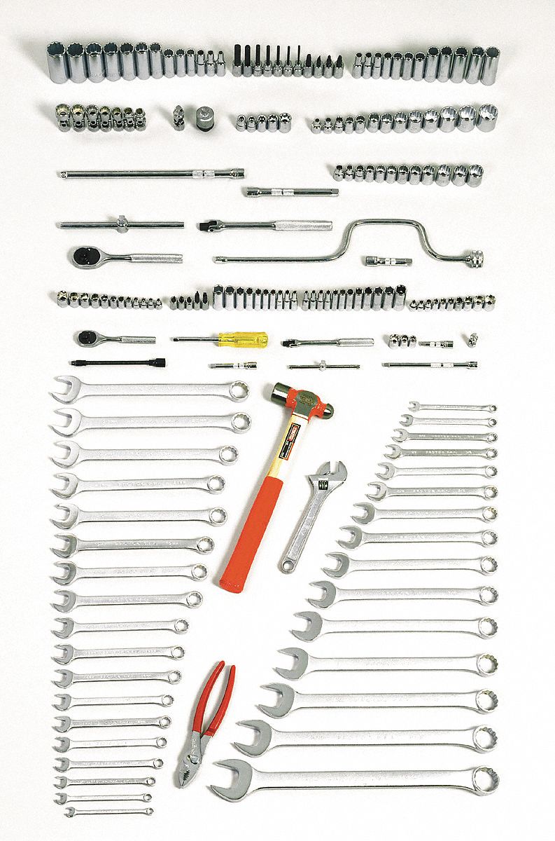 FACILITY MAINTENANCE TOOL SET, 179 TOTAL PIECES, METRIC/SAE, ¼ IN/⅜ IN SOCKET DRIVE SIZE