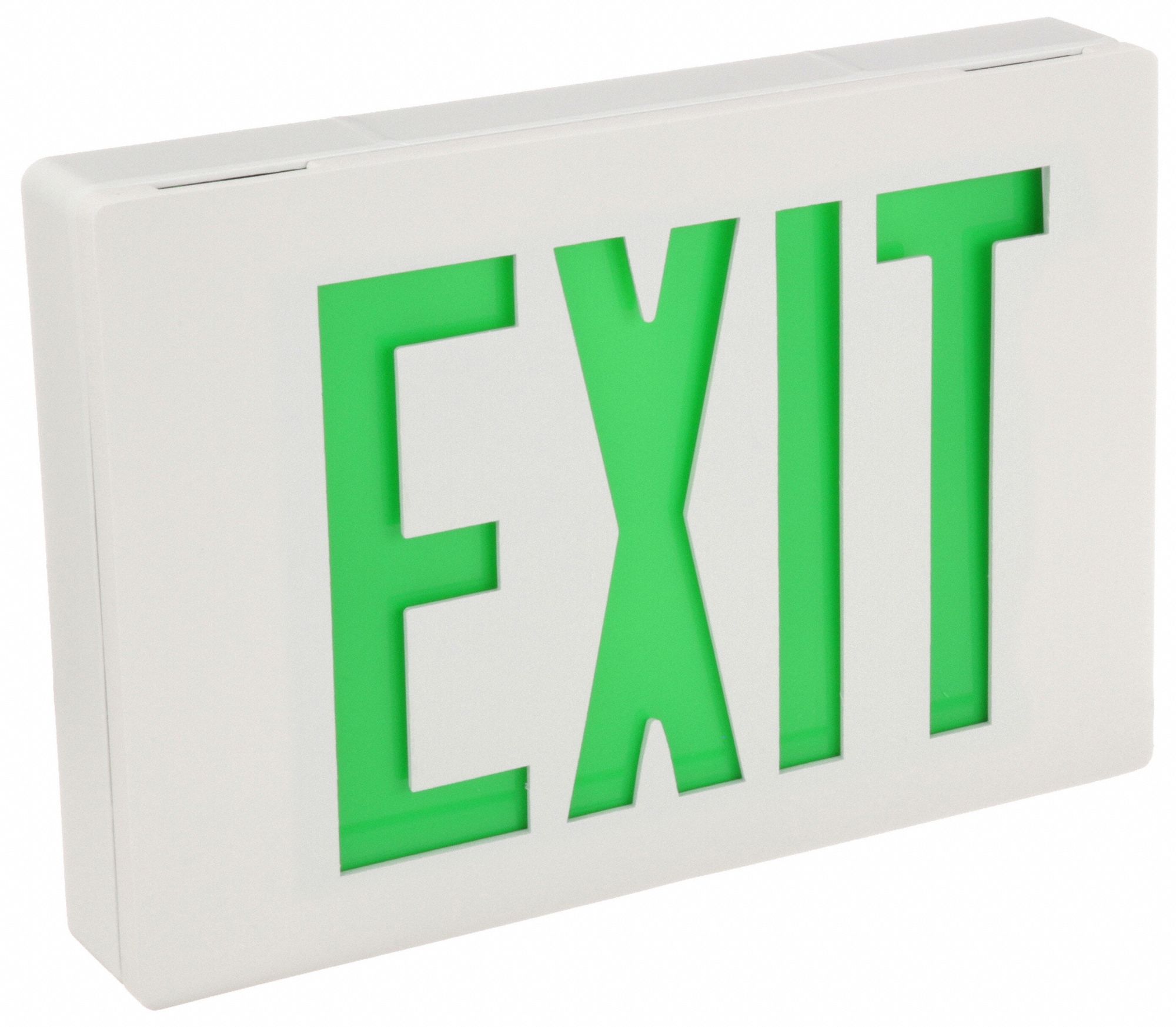 Exit Sign: Emergency Battery Backup, LED, White, Green, 2 Faces, Ceiling, Nickel Cadmium
