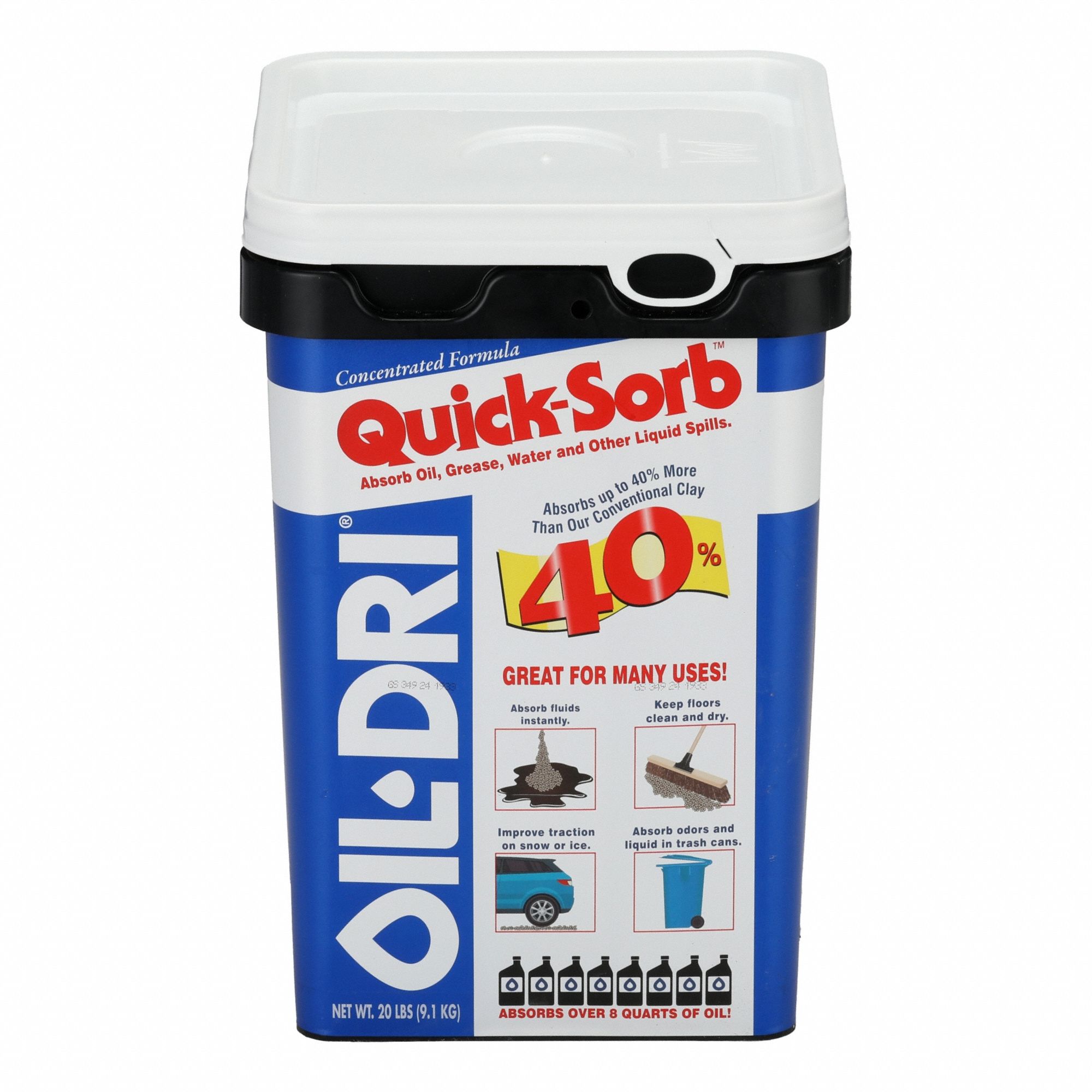 Granular Sorbent: Attapulgite, 2 gal Volume Absorbed per Pkg., 20 lb Wt, Pail, Not Scented