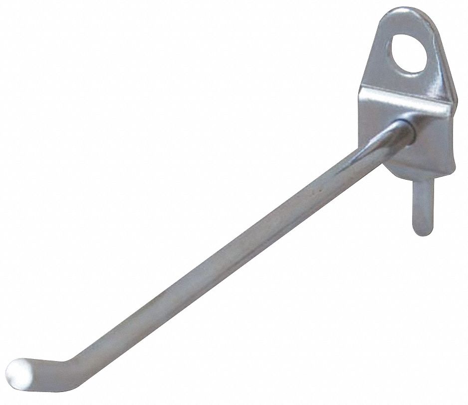 GRAINGER APPROVED Single Rod Pegboard Hook 1/4 in Peg Hole, For 1 in Pegboard Hole Spacing